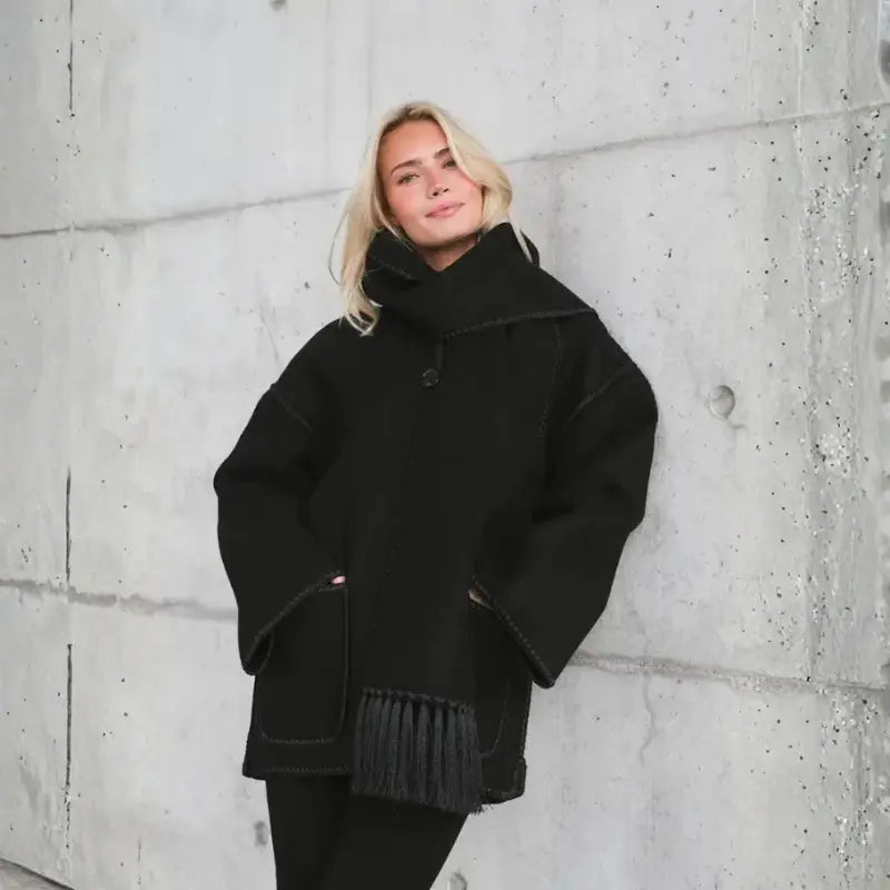 MunaWear - Jackets - Liora - Elegant Women's Wool Cape Jacket With Scarf For Stylish Winter Outings - 