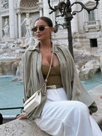 MunaWear - Jackets - Liora - Loose Fit Women's Jacket With Long Puff Sleeves For Casual Streetwear Style - 