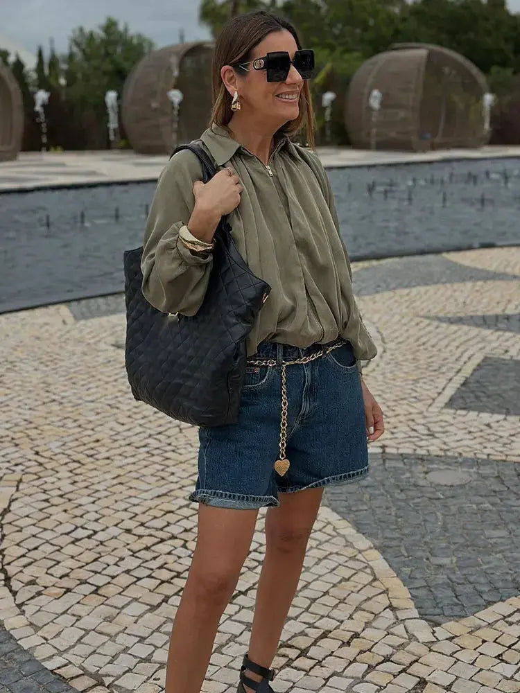 MunaWear - Jackets - Liora - Loose Fit Women's Jacket With Long Puff Sleeves For Casual Streetwear Style - 