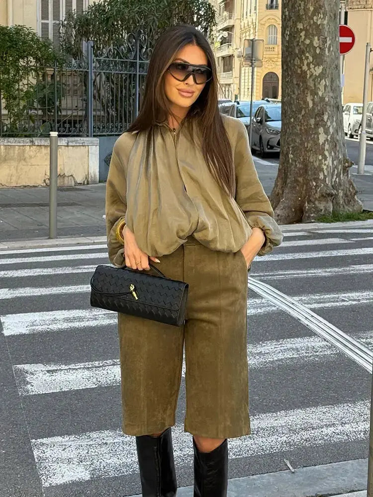 MunaWear - Jackets - Liora - Loose Fit Women's Jacket With Long Puff Sleeves For Casual Streetwear Style - 