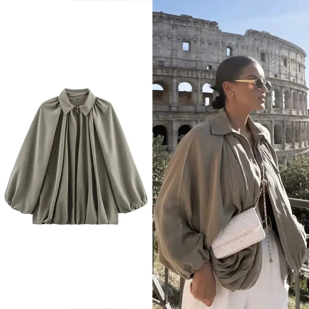 MunaWear - Jackets - Liora - Loose Fit Women's Jacket With Long Puff Sleeves For Casual Streetwear Style - 