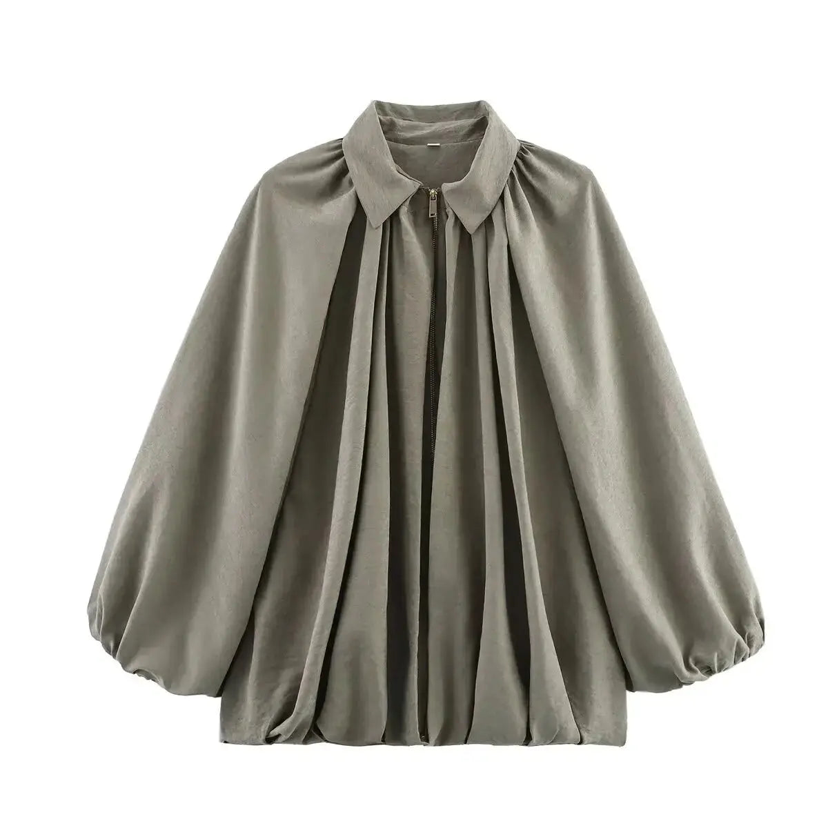 MunaWear - Jackets - Liora - Loose Fit Women's Jacket With Long Puff Sleeves For Casual Streetwear Style - Green / L