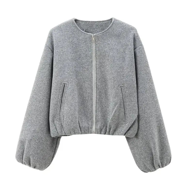 MunaWear - Jackets - Liora - Modern Women's Jacket With Cropped Cut And Zip Front For Everyday Layering - Grey / L