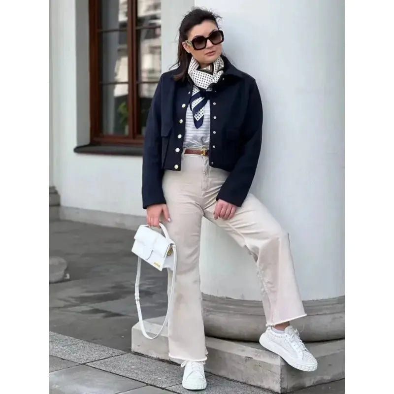 MunaWear - Jackets - Liora - Modern Women's Jacket With Cropped Fit And Button Front For Casual And All-Season Style - 