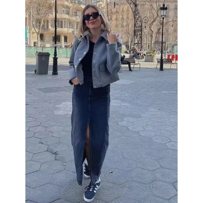 MunaWear - Jackets - Liora - Modern Women's Jacket With Cropped Fit And Button Front For Casual And All-Season Style - 