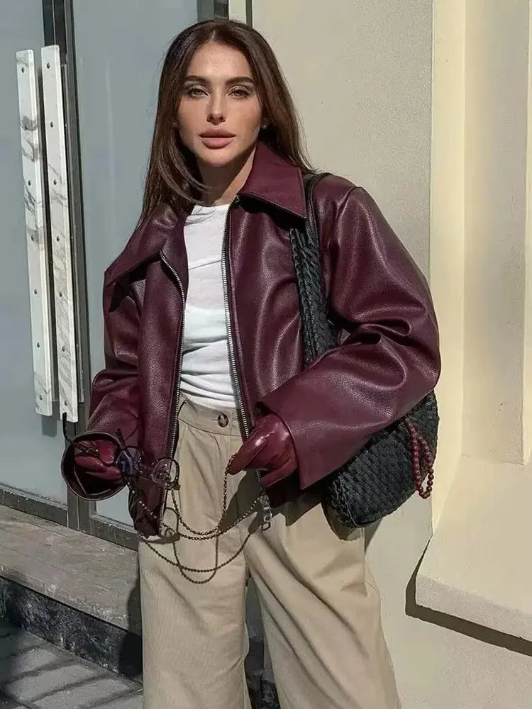 Liora - Stylish Faux Leather Jacket For Women With Thicken Design For Autumn And Winter 0