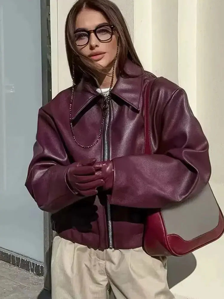 Liora - Stylish Faux Leather Jacket For Women With Thicken Design For Autumn And Winter 2