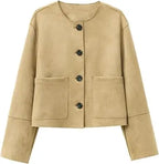 MunaWear - Jackets - Liora - Stylish Women's Cropped Blazer With Tailored Fit For Office And Casual Wear - Khaki / L