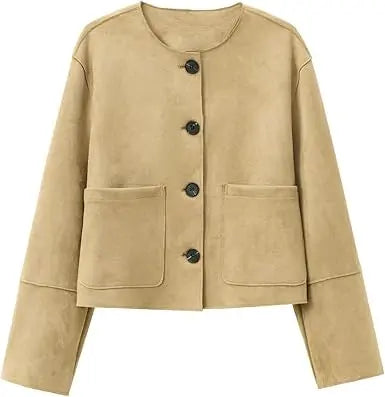 MunaWear - Jackets - Liora - Stylish Women's Cropped Blazer With Tailored Fit For Office And Casual Wear - Khaki / L