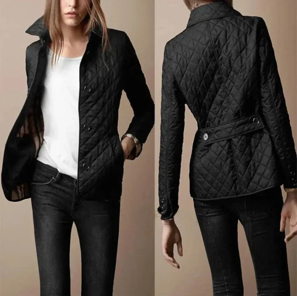 MunaWear - Jackets - Liora - Stylish Women's Quilted Jacket With Foldable Cuffs For Casual And Semi-Formal Wear - Black / 6XL