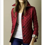 MunaWear - Jackets - Liora - Stylish Women's Quilted Jacket With Foldable Cuffs For Casual And Semi-Formal Wear - Burgundy / 6XL