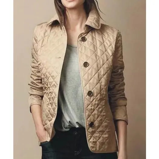 MunaWear - Jackets - Liora - Stylish Women's Quilted Jacket With Foldable Cuffs For Casual And Semi-Formal Wear - Khaki / 6XL
