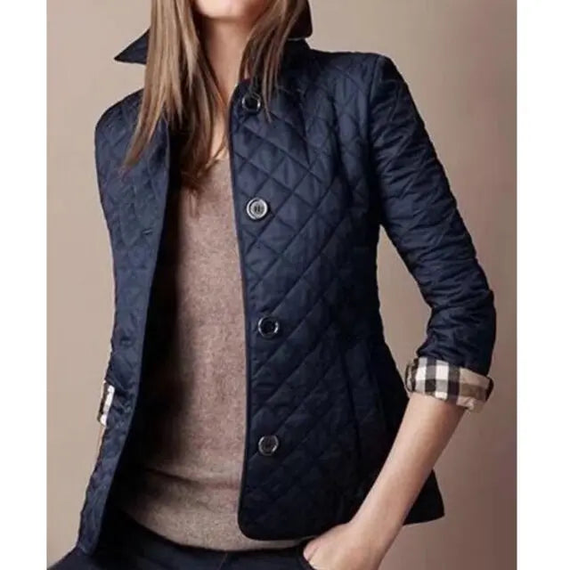 MunaWear - Jackets - Liora - Stylish Women's Quilted Jacket With Foldable Cuffs For Casual And Semi-Formal Wear - Navy Blue / 6XL