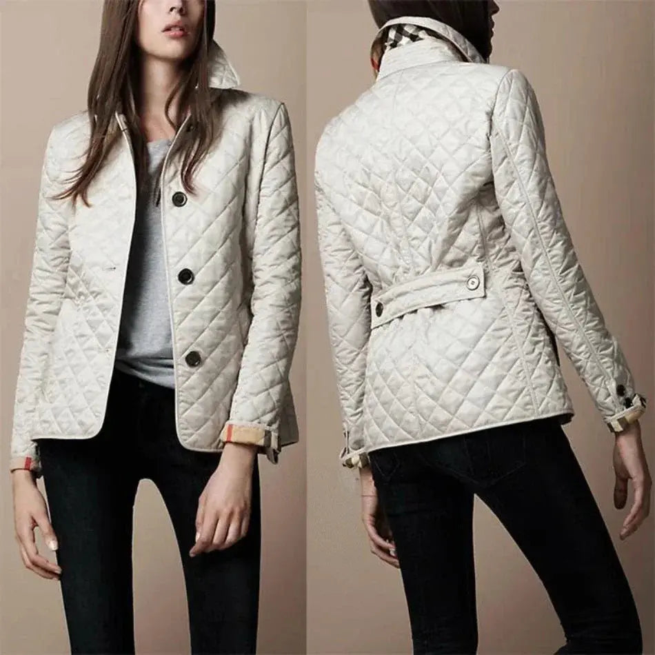MunaWear - Jackets - Liora - Stylish Women's Quilted Jacket With Foldable Cuffs For Casual And Semi-Formal Wear - White / 6XL