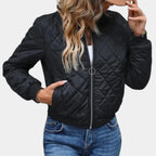 MunaWear - Jackets - Liora - Stylish Women's Quilted Jacket With Zip Front For Casual Wear - Black / 2XL