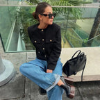 MunaWear - Jackets - Liora - Trendy Women's Cropped Bomber Jacket With Round Neck For Casual Street Style - 