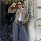 MunaWear - Jackets - Liora - Trendy Women's Cropped Bomber Jacket With Round Neck For Casual Street Style - 