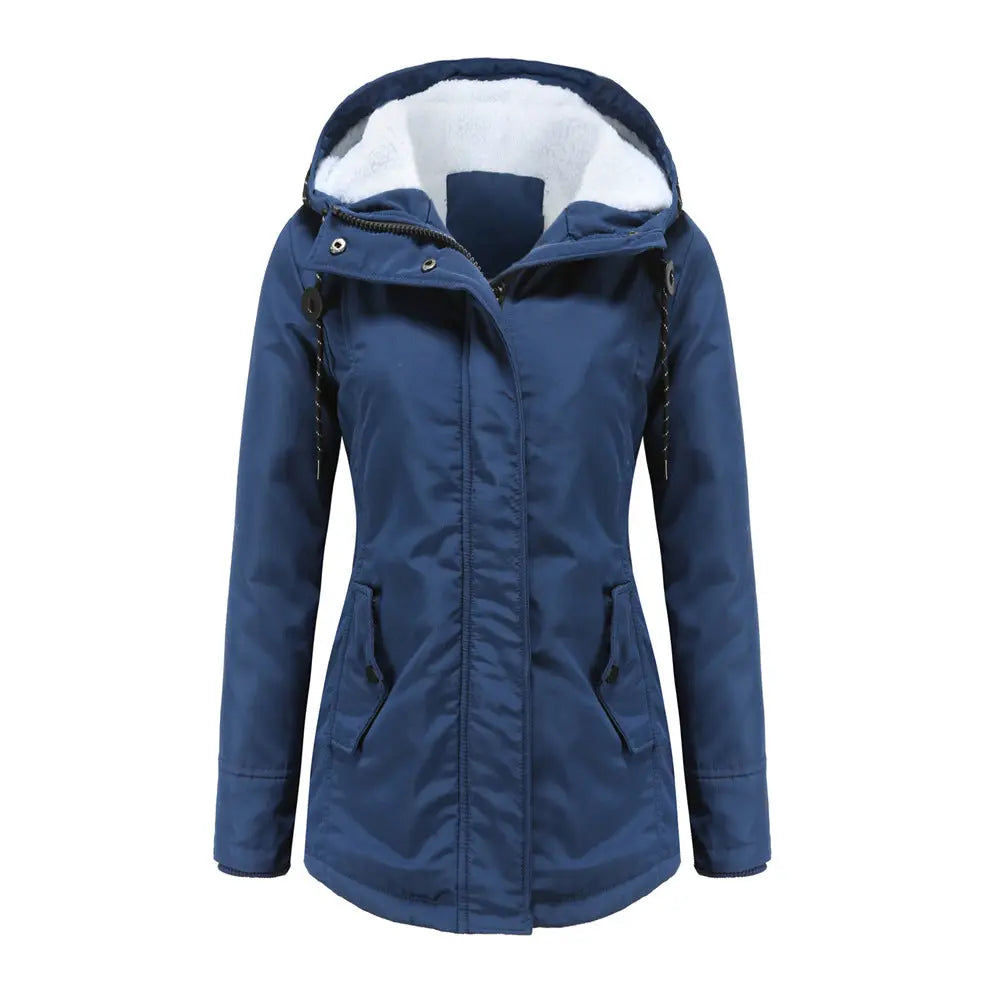 MunaWear - Coats - Avenne – Stylish Women's Rain Jacket With Warming Lining For Cold Weather - Navy Blue
