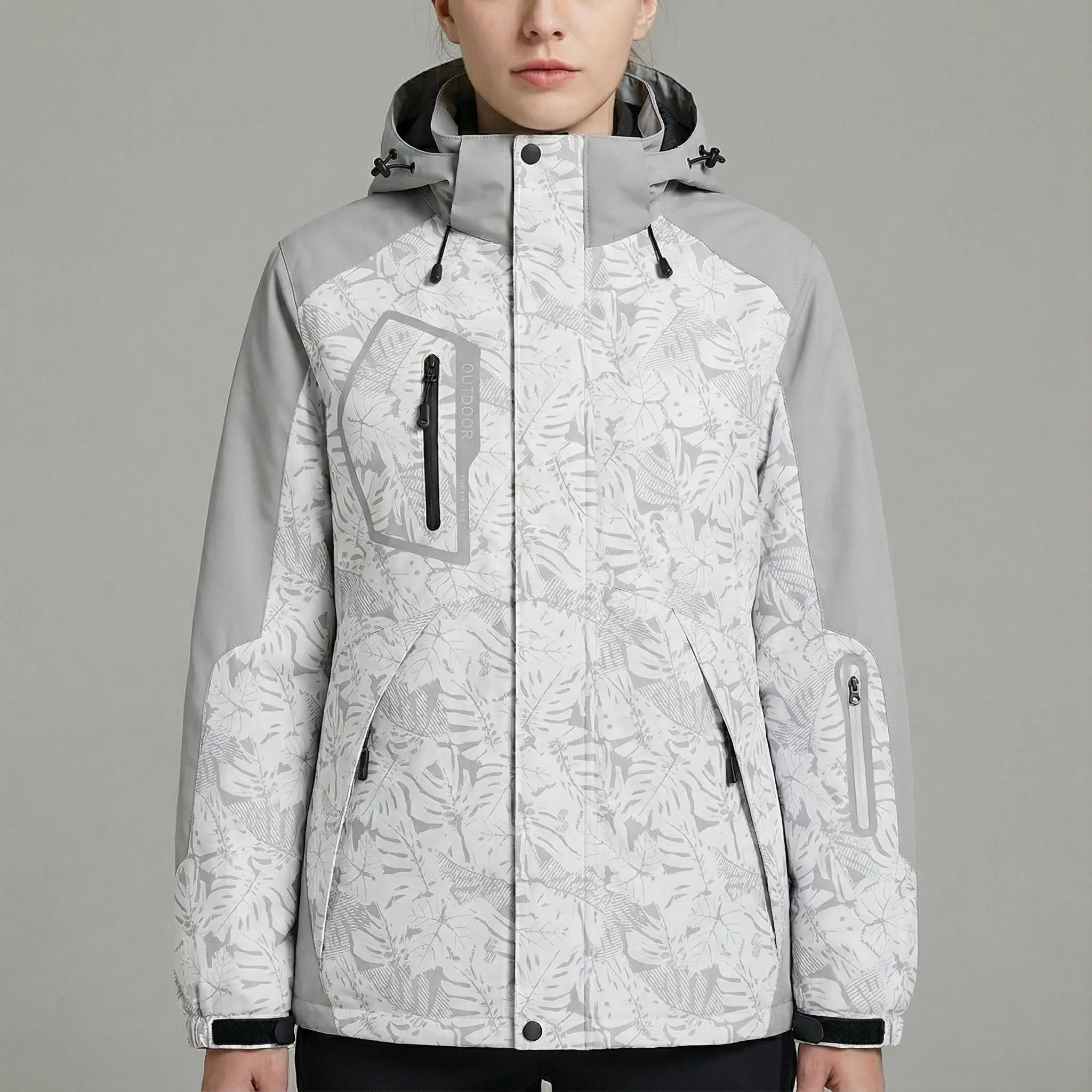 MunaWear - Jackets - Mirra – Insulated Women's Ski Jacket With Windproof For Skiing And Outdoor Adventures - Gray/Camo / 5XL