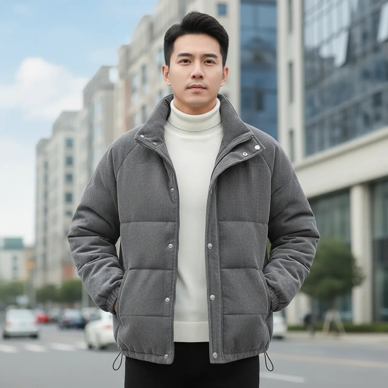 MunaWear - Jackets - Sammy – Stylish Men's Padded Jacket With Timeless Design For Winter Comfort - Gray / 4XL