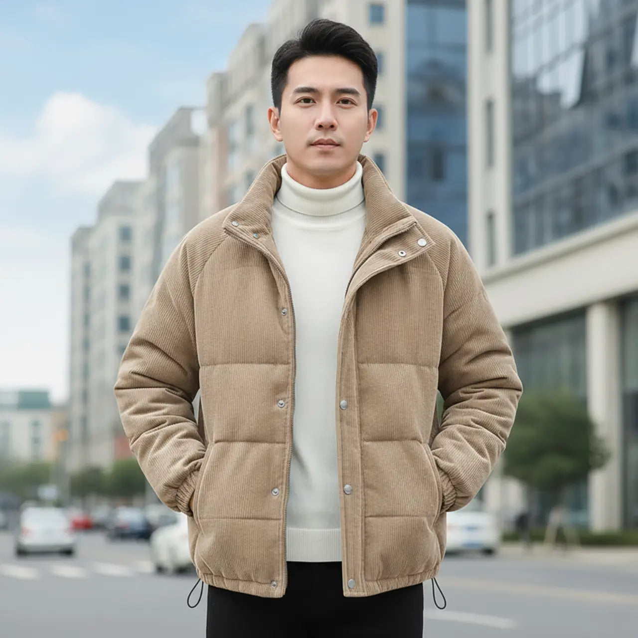 MunaWear - Jackets - Sammy – Stylish Men's Padded Jacket With Timeless Design For Winter Comfort - Khaki / 4XL