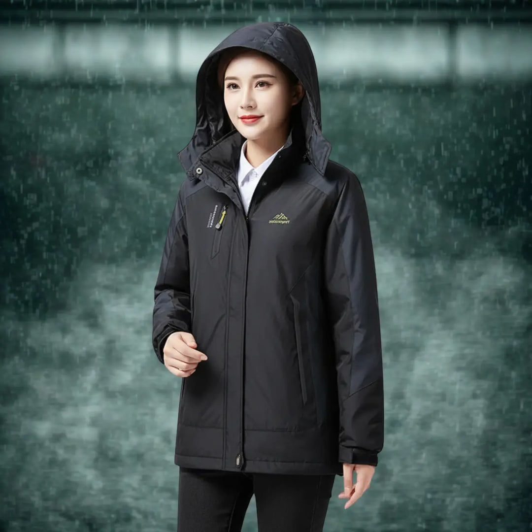 MunaWear - Jackets - Vela – Stylish Women's Rain Jacket With Hood For Everyday Protection - Black / 2XL