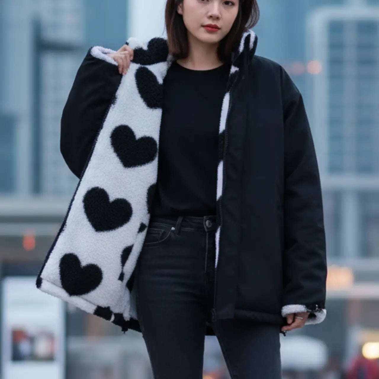 MunaWear - Jackets - Viela – Stylish Women's Winter Jacket With Zipper For Cold Days - Black / 2XL