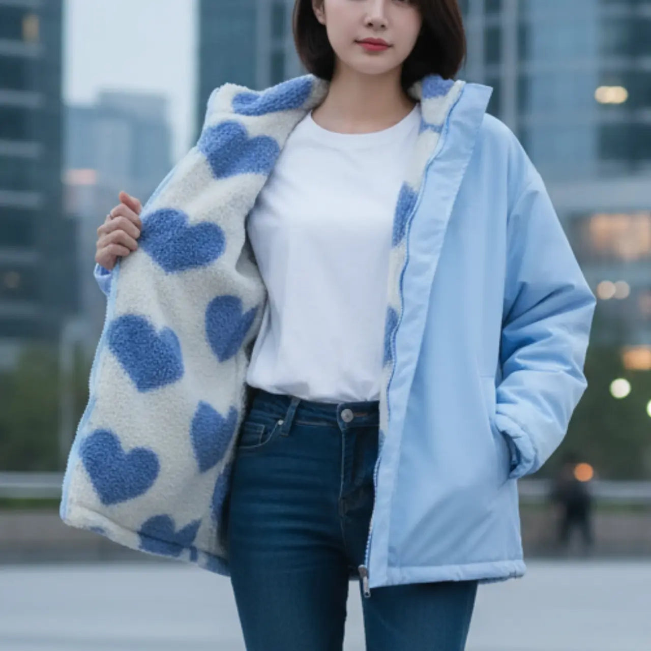 MunaWear - Jackets - Viela – Stylish Women's Winter Jacket With Zipper For Cold Days - Blue / 2XL