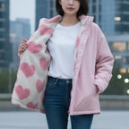 MunaWear - Jackets - Viela – Stylish Women's Winter Jacket With Zipper For Cold Days - Pink / 2XL