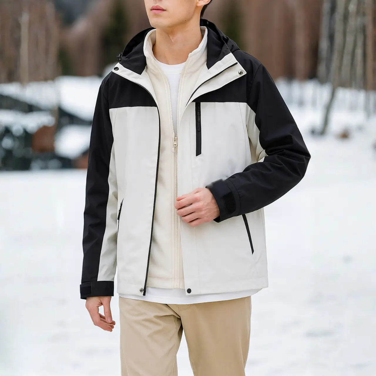 MunaWear - Jackets & Coats - Varden – Versatile Men's Ski Jacket With Hooded Design For Outdoor Adventures - Black/White / 5XL