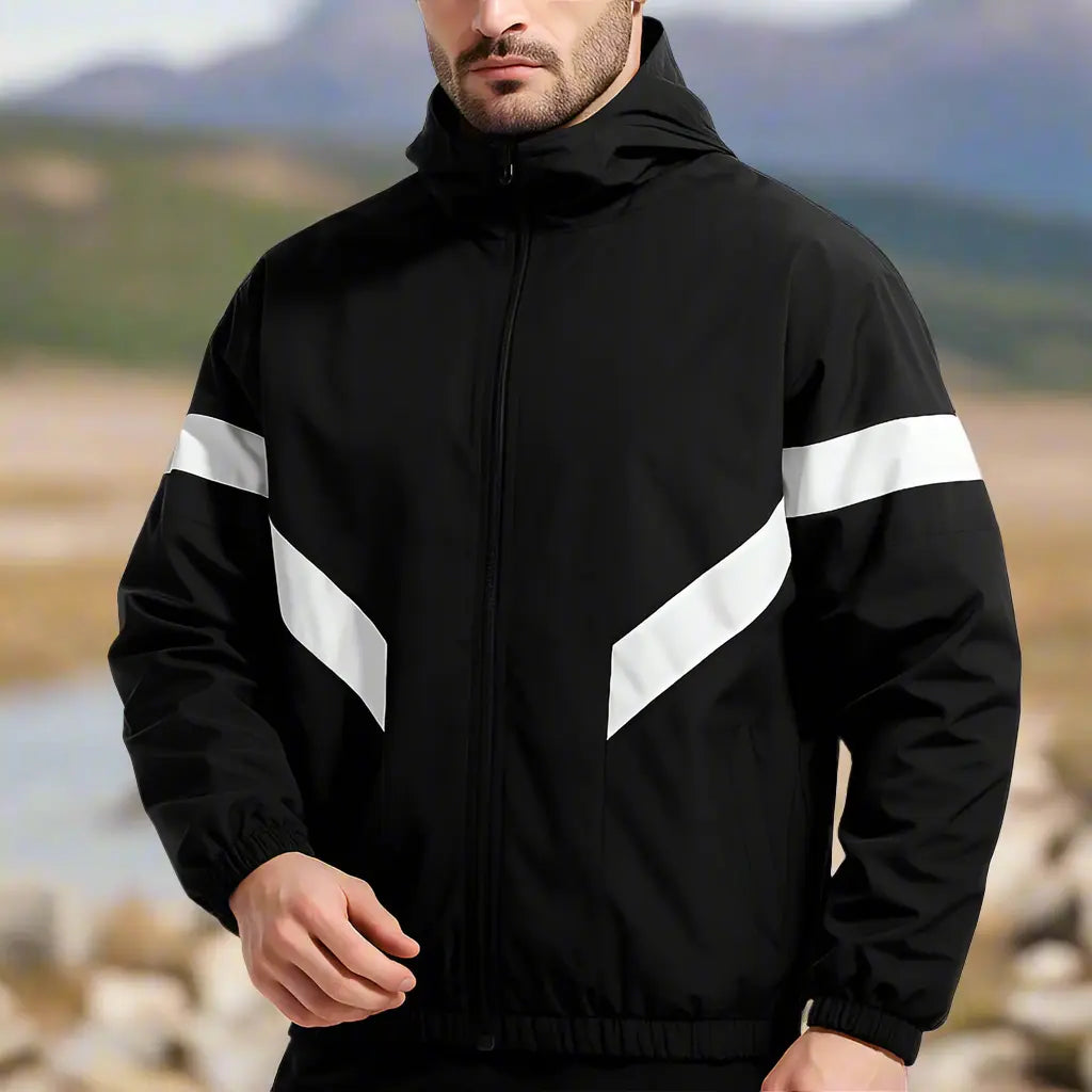 MunaWear - Jackets & Vests - Miles – Men's Lightweight Color-Blocked Windproof Jacket for Casual Travel & Outdoor Adventures - Black / XXL