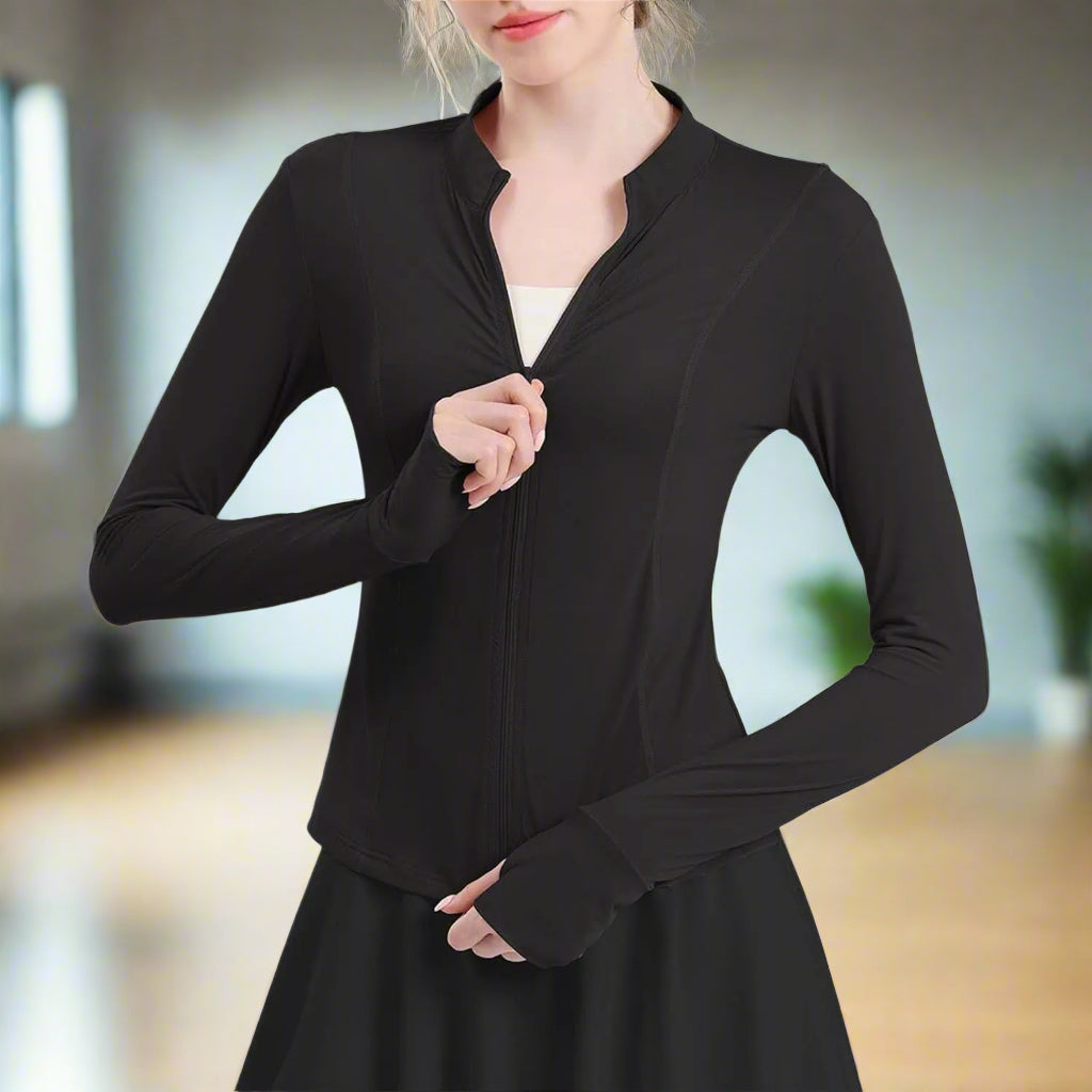 Suri – Full Zip Long Sleeve Spandex Yoga Jacket with Thumb Holes for Women