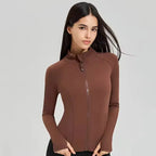 Suri – Full Zip Long Sleeve Spandex Yoga Jacket with Thumb Holes for Women