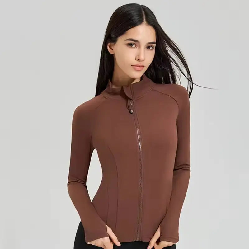 Suri – Full Zip Long Sleeve Spandex Yoga Jacket with Thumb Holes for Women