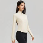 MunaWear - Jackets & Vests - Suri – Full Zip Long Sleeve Spandex Yoga Jacket with Thumb Holes for Women - 