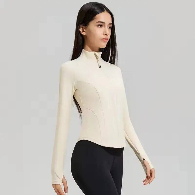 MunaWear - Jackets & Vests - Suri – Full Zip Long Sleeve Spandex Yoga Jacket with Thumb Holes for Women - 