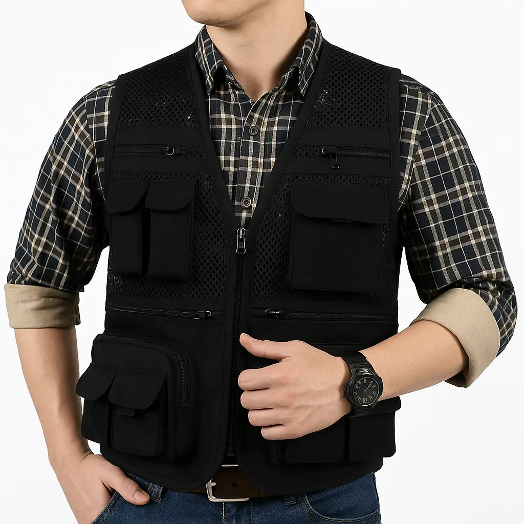 Thorne – Men’s Lightweight Tactical Fishing Waistcoat with Multi-Pockets and Breathable Mesh Design