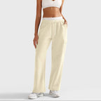 MunaWear  Joggers  Mia – High-Waist Wide Leg Joggers for Women with Adjustable Waistband & Functional Pockets  Cream-XL