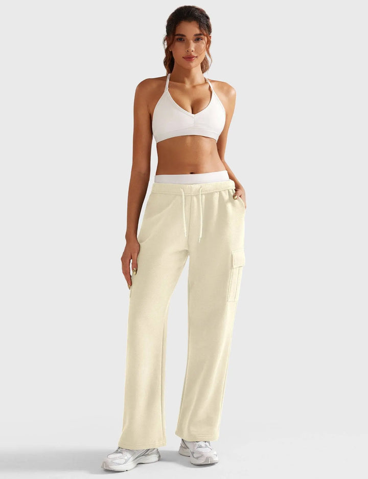 MunaWear  Joggers  Mia – High-Waist Wide Leg Joggers for Women with Adjustable Waistband & Functional Pockets  Cream-XL