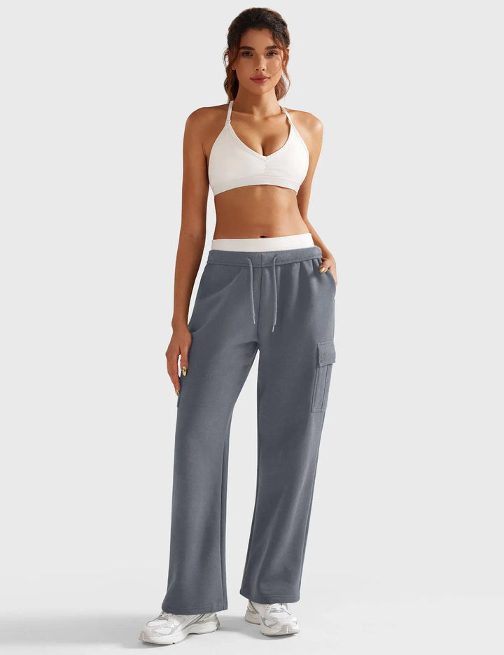 MunaWear  Joggers  Mia – High-Waist Wide Leg Joggers for Women with Adjustable Waistband & Functional Pockets  Dark-Gray-XL