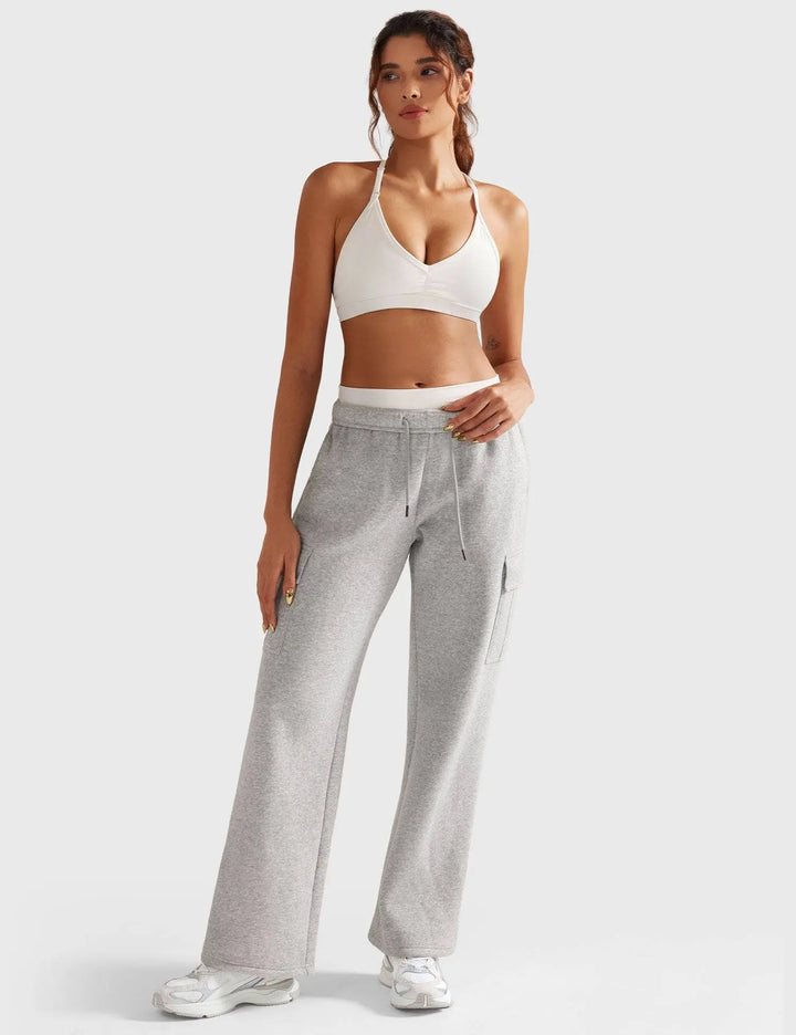 MunaWear  Joggers  Mia – High-Waist Wide Leg Joggers for Women with Adjustable Waistband & Functional Pockets  Gray-XL
