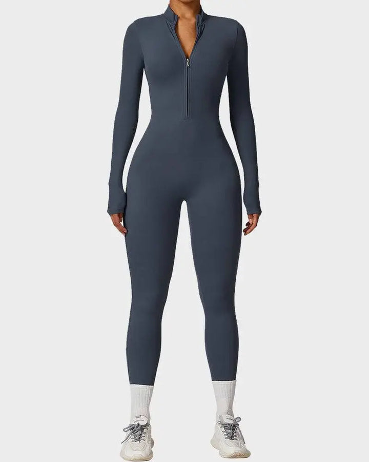 MunaWear  Jumpsuits  Maya – Shaping Yoga & Pilates Jumpsuit with Front Zipper and Breathable Comfort  Dark-Blue-XL
