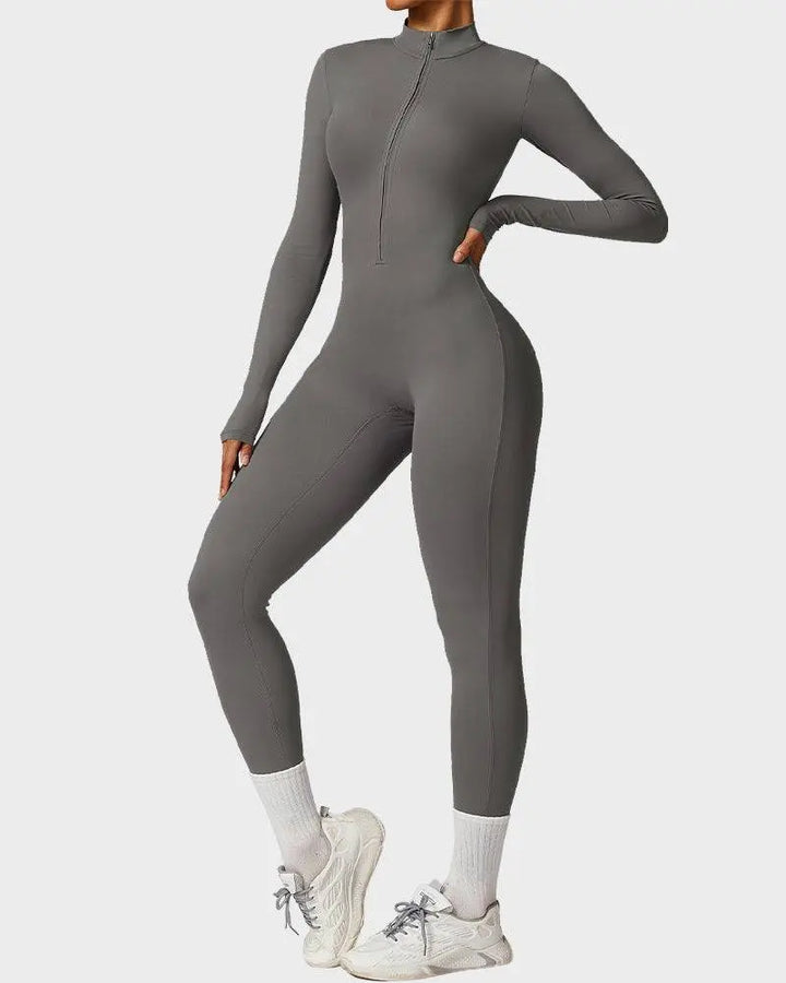 MunaWear  Jumpsuits  Maya – Shaping Yoga & Pilates Jumpsuit with Front Zipper and Breathable Comfort  Dark-Gray-XL
