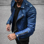 MunaWear - Leather Jacket - Caden - Classic Men's Jacket With Timeless Design For All Occasions - Blue / 4XL