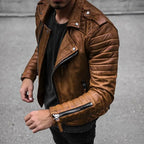 MunaWear - Leather Jacket - Caden - Classic Men's Jacket With Timeless Design For All Occasions - Brown / 4XL