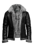 MunaWear - Leather Jacket - Caden - Classic Men's Leather Bomber Jacket With Insulated Lining For Cold Weather - Grey / 3XL