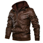 MunaWear - Leather Jacket - Caden - Stylish Men's Leather Jacket With Double-Layer Hood For Urban Adventures - 