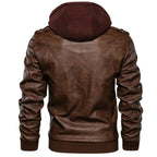 MunaWear - Leather Jacket - Caden - Stylish Men's Leather Jacket With Double-Layer Hood For Urban Adventures - 