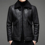 MunaWear - Leather Jacket - Rowan - Stylish Men's Jacket With Fleece Lining For Autumn And Winter - Black / 2XL