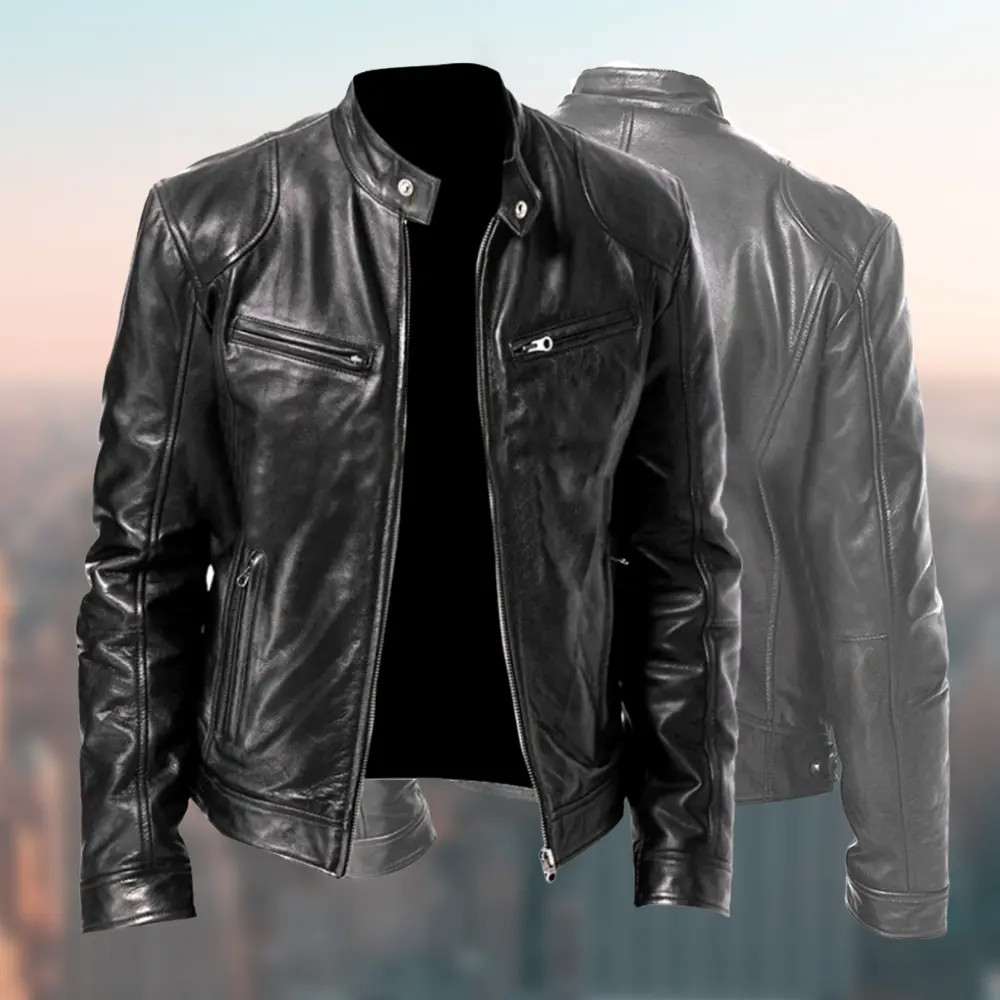 Caden - Sleek Men's Leather Jacket With Stand Collar For Casual Outings 1